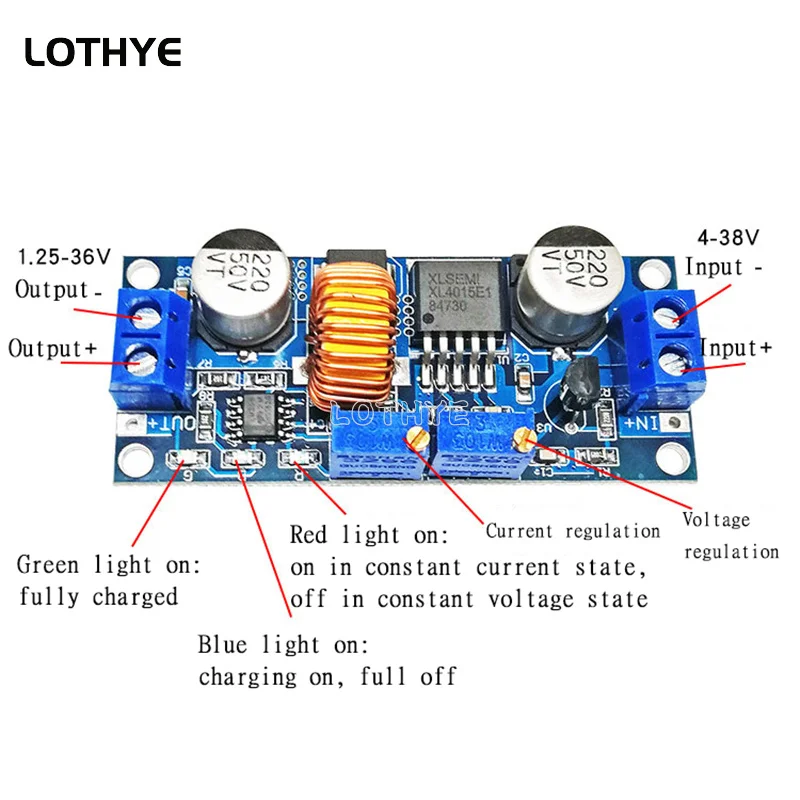 Constant Current and Constant Voltage High Current 5A Li ion Battery Charging LED Drive Buck Module Stabilizer energy modules