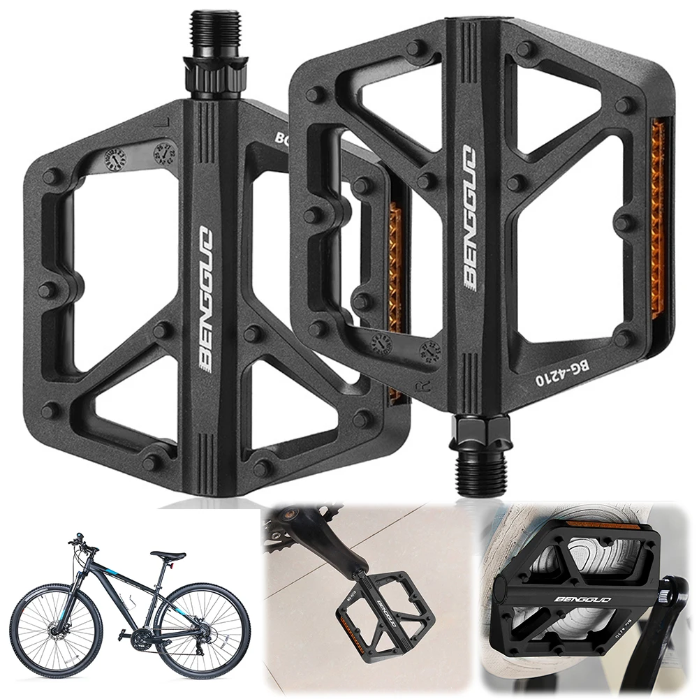 Double DU Bearing Nylon Bicycle Pedals with Reflector Ultralight Bike Pedals Waterproof Cycling Platform Pedals Bike Accessories