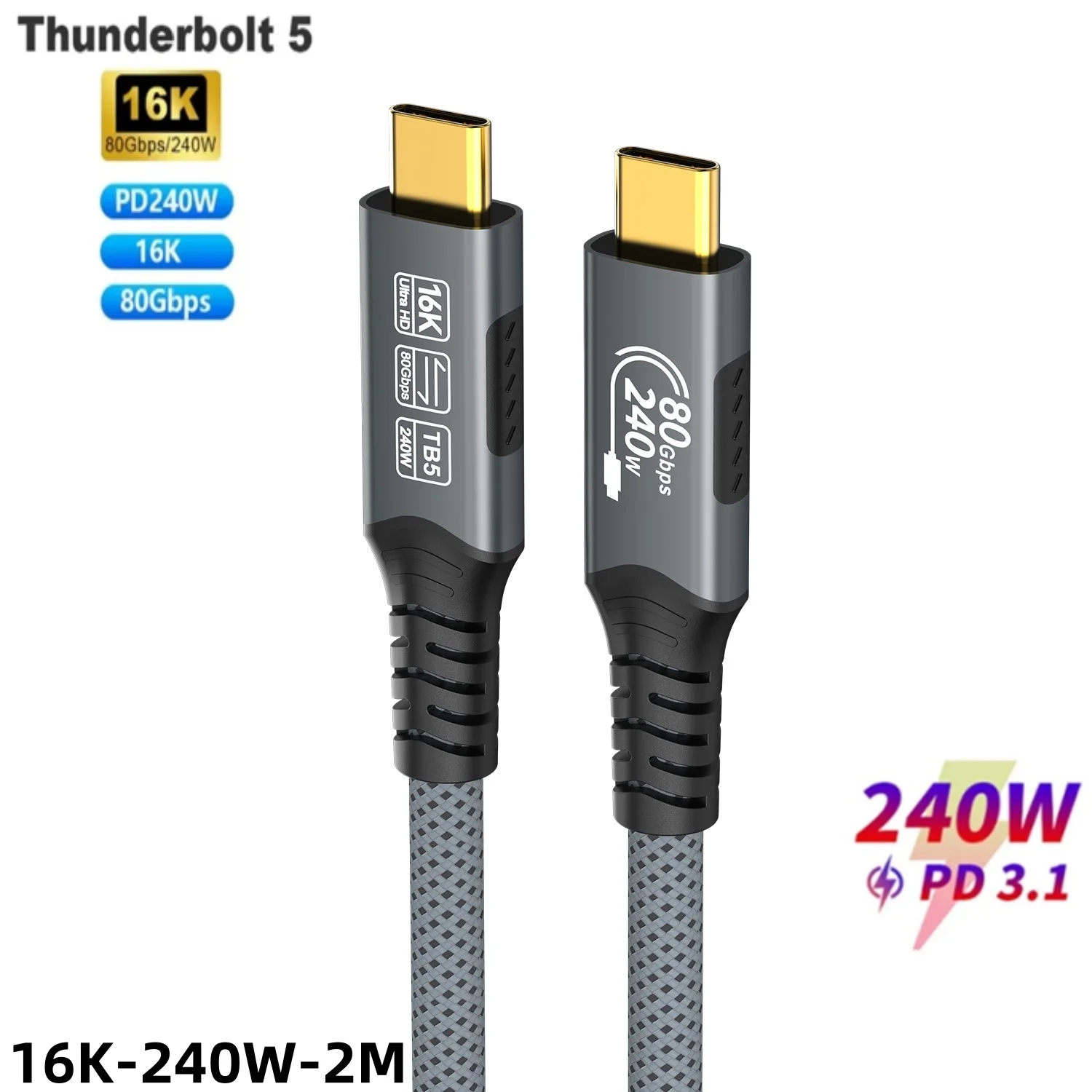 ตัวเลือกสินค้า สายชาร์จและเชื่อมต่อ USB-C 8K รองรับ Thunderbolt 4/3.2/3.1 ชาร์จเร็ว สำหรับ MacBook/Huawei