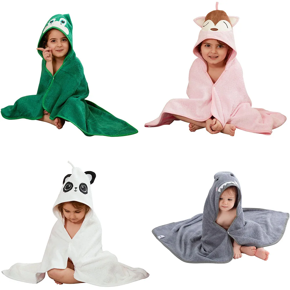 

Baby Kids Bamboo Fiber Bathrobe Boys Girls Animal Hooded Bath Beach Towel Children Cartoon Blanket