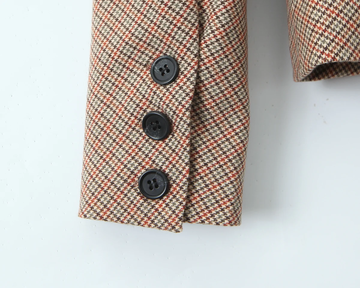 2 pieces 1 set Women Slim Boning Waist Removable Faux Fur Collar Houndstooth Plaid Blazer + High Waist A line Mini Skirt Suits