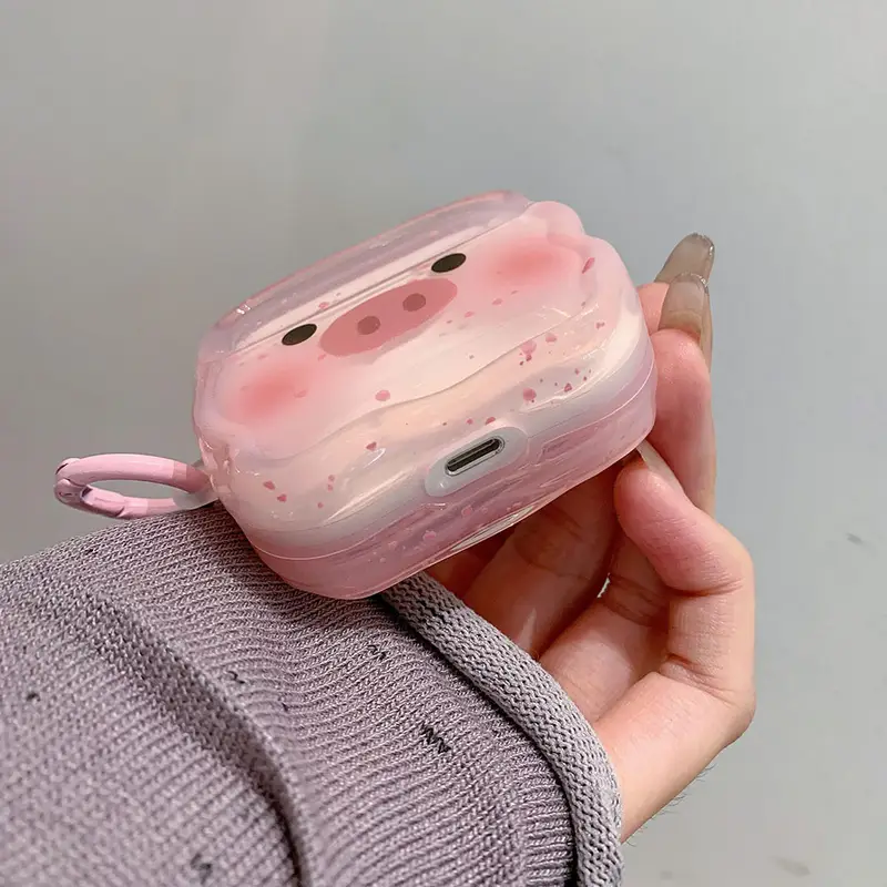 For AirPods 4 Pro 2nd Case Cute Cartoon Pink Pig Soft TPU Cover For AirPod 2 3 Wave Earphone Charging Box Beads Bow Keychain - Image 5