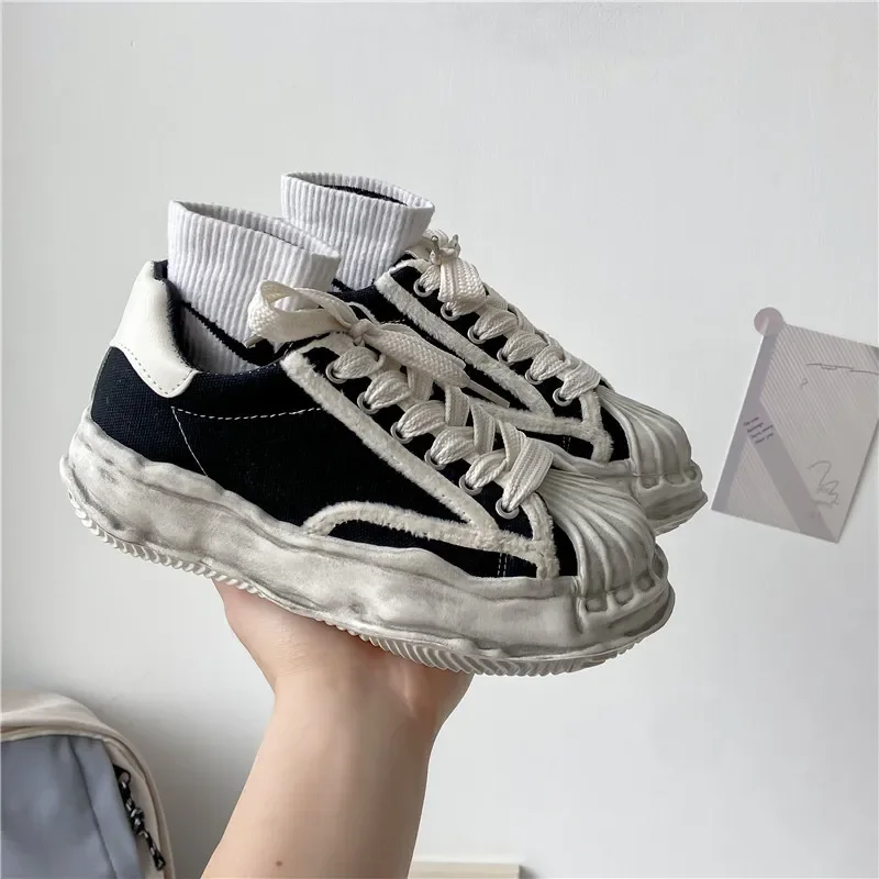 Women Canvas Sneakers Dirty Shoes New Student Canvas Thick Dissolving Heels Lace Up Sports women shoes casual sneakers women sneakers