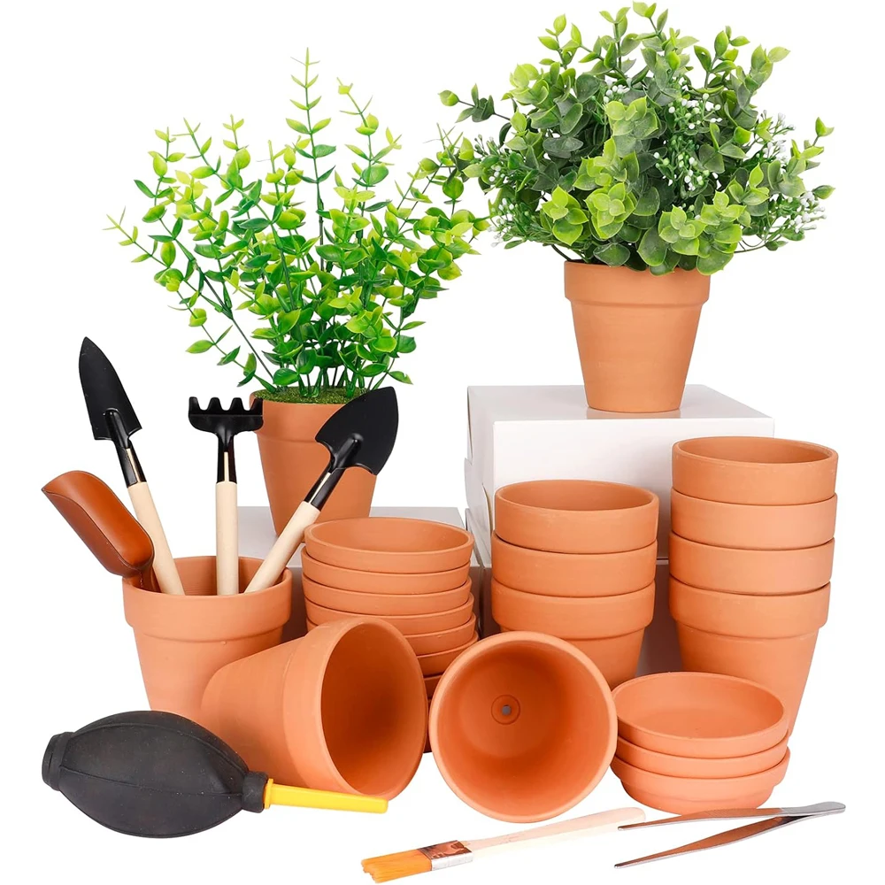 

Terra Cotta Pots with Saucer - 2 Inches Clay Pots with 7Pcs Succulent Tools Mini Flower Pot Planters for Succulent Display
