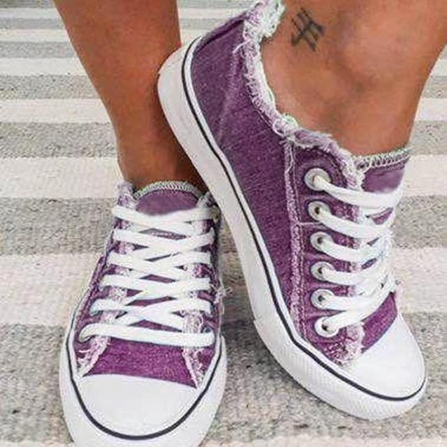 and Autumn Single Shoes Korean Denim Canvas Shoes Low Top Lace Casual Large Women's Shoes Flat Soled Student Shoes