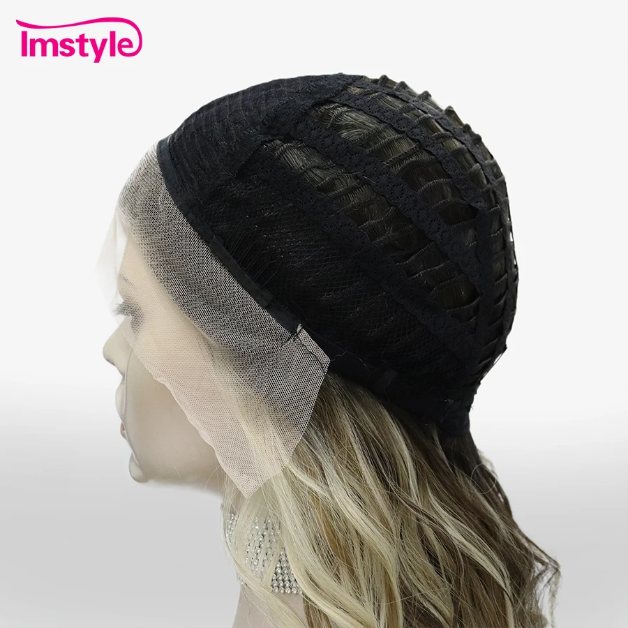 Synthetic Wig Imstyle Short Brown Lace Front Highlight Blonde Deep Wave For Women Heat Resistant Fiber Daily 14''