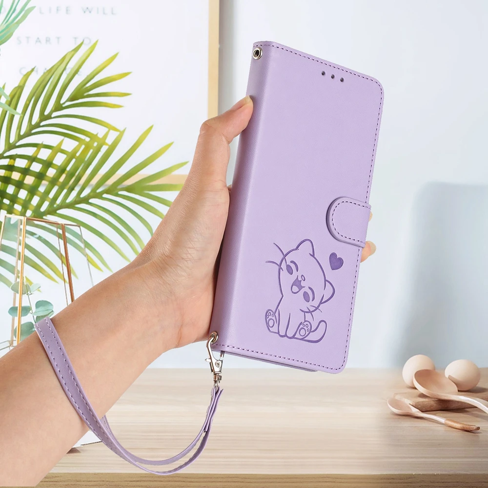 Cute Cat Leather Wallet Flip Phone Case with  Design