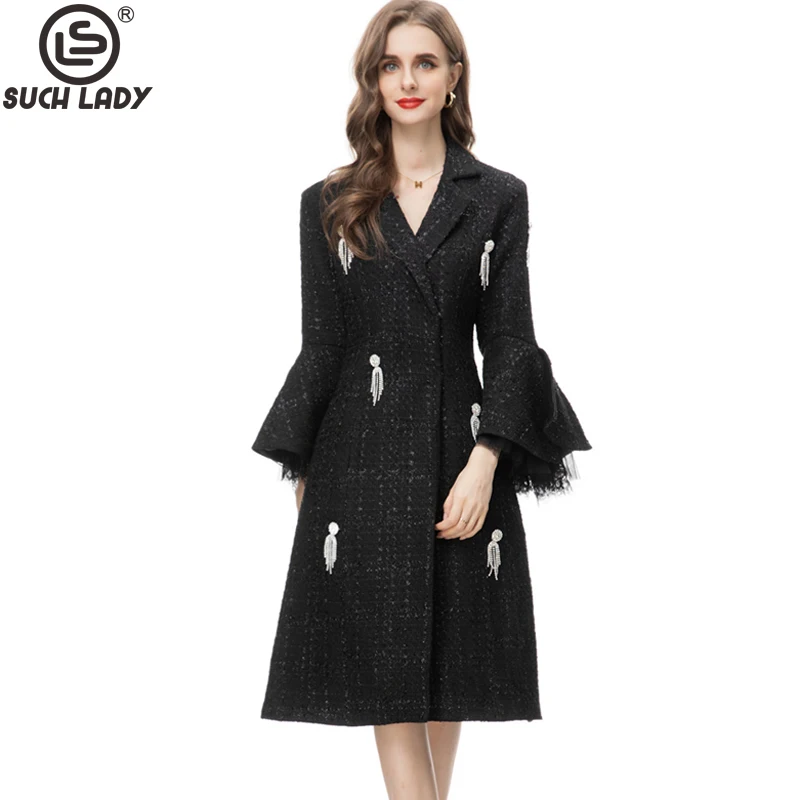

Women's Coat Notched Collar Long Sleeves Beaded Rheinstones Fashion Outerwear Trench Coats