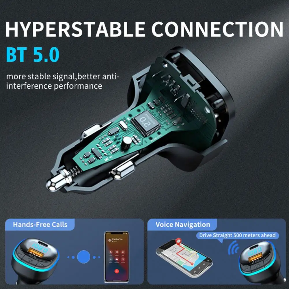 

Car Bluetooth 5.0 Charger Hands-Free MP3 FM Transmitter Audio PD 25W Charger Car BT Adapter Receiver Fast 5V 3.1A Charger C D6V2