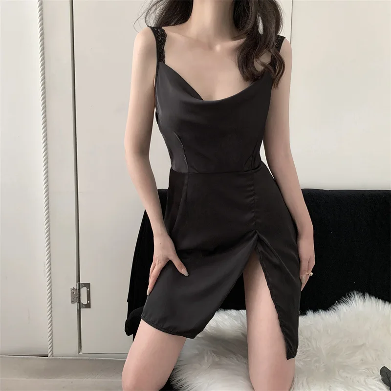 New Black Temptation Pure Lust Lace Ultimate Sexy Women's Split Bottom Sleepwear Sleeveless Casual Sleepwear
