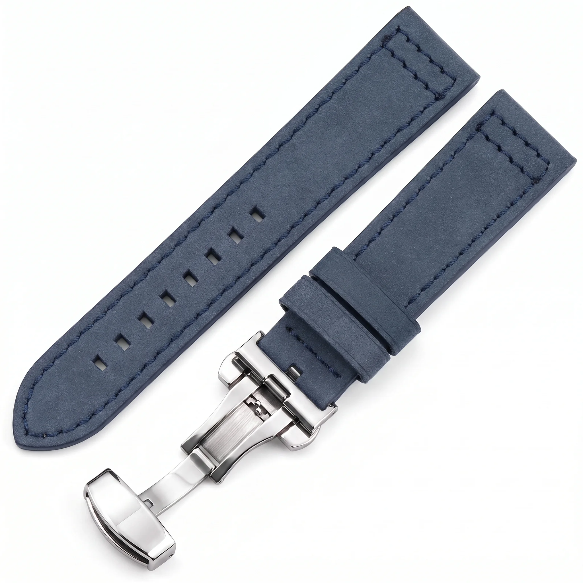 Elegant Quick Release Genuine Leather Watch Strap with Dual Press Automatic Clasp