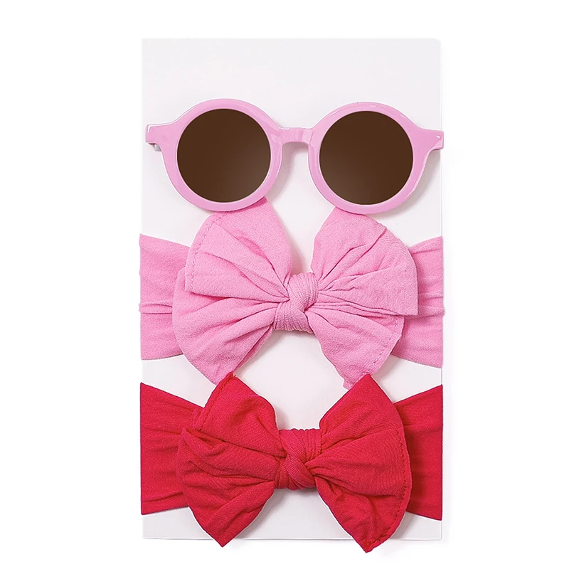 

Baby Kids Girls Sunglasses Headband Solid Color Round Sunglasses with Bow Hairband Party Favor