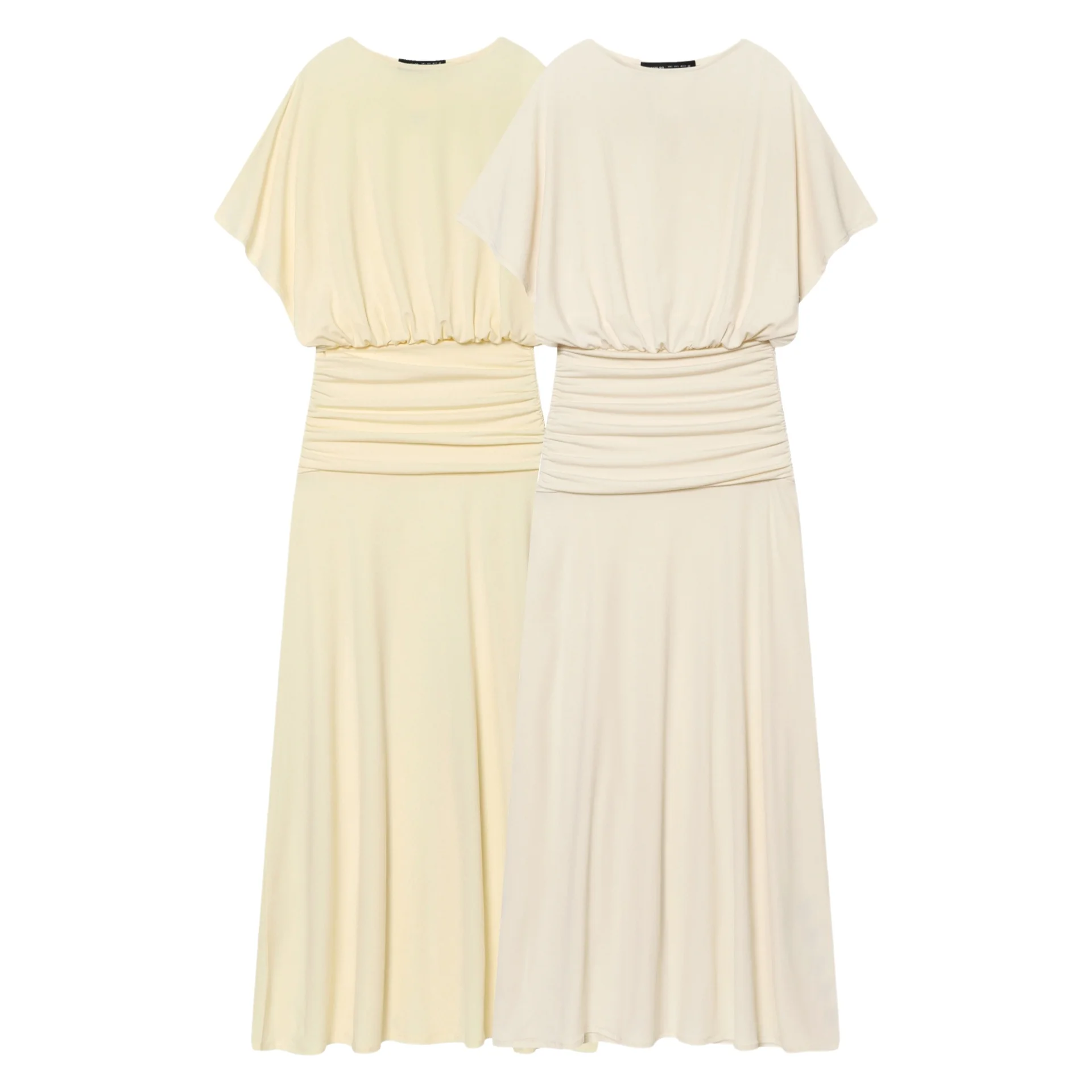 Elegante Abito Lungo in Stile Francese, Design Drappeggiato, Vita Alta, Vestibilità Slim, Lunghezza Midi, Tinta Unita, Misto Poliestere e Cotone - immagine 6
