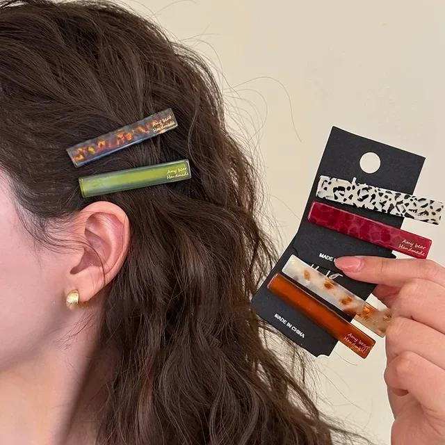 2pcs/set Acetate Hair Clips Font Geometric Hairpins Bang Side Pin Sweet Cute Simple Women Hair Accessories