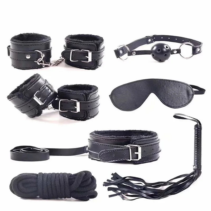 7 PCS/set BDSM Bondage Restraint Slave Handcuffs for Sex Toys for Couples Women Whip Anal Beads Butt Plug Adults Sex Shop Collar