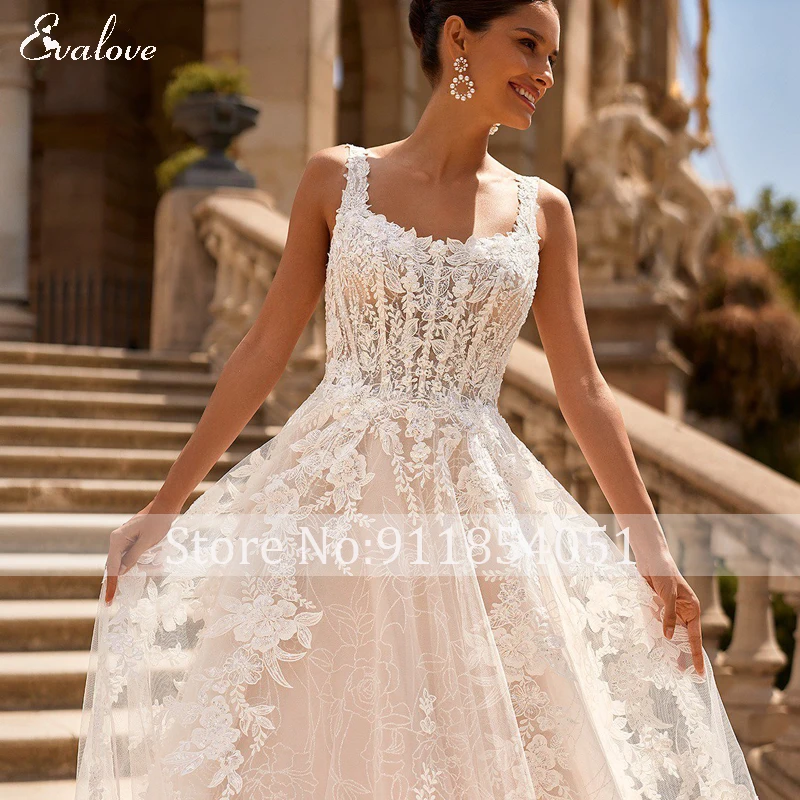 EASH HORIA Exquisite Appliques Court Train A-Line Wedding Dress 2023 Classic Square Collar Lace Embroidered Princess Bridal Gown