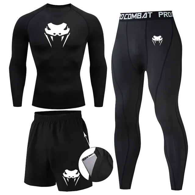 Men Compression Set MMA Long or Short Sleeve T-shirt Men s Tight Pants Fitness Bodybuilding Clothes Rashguard Sports Suits