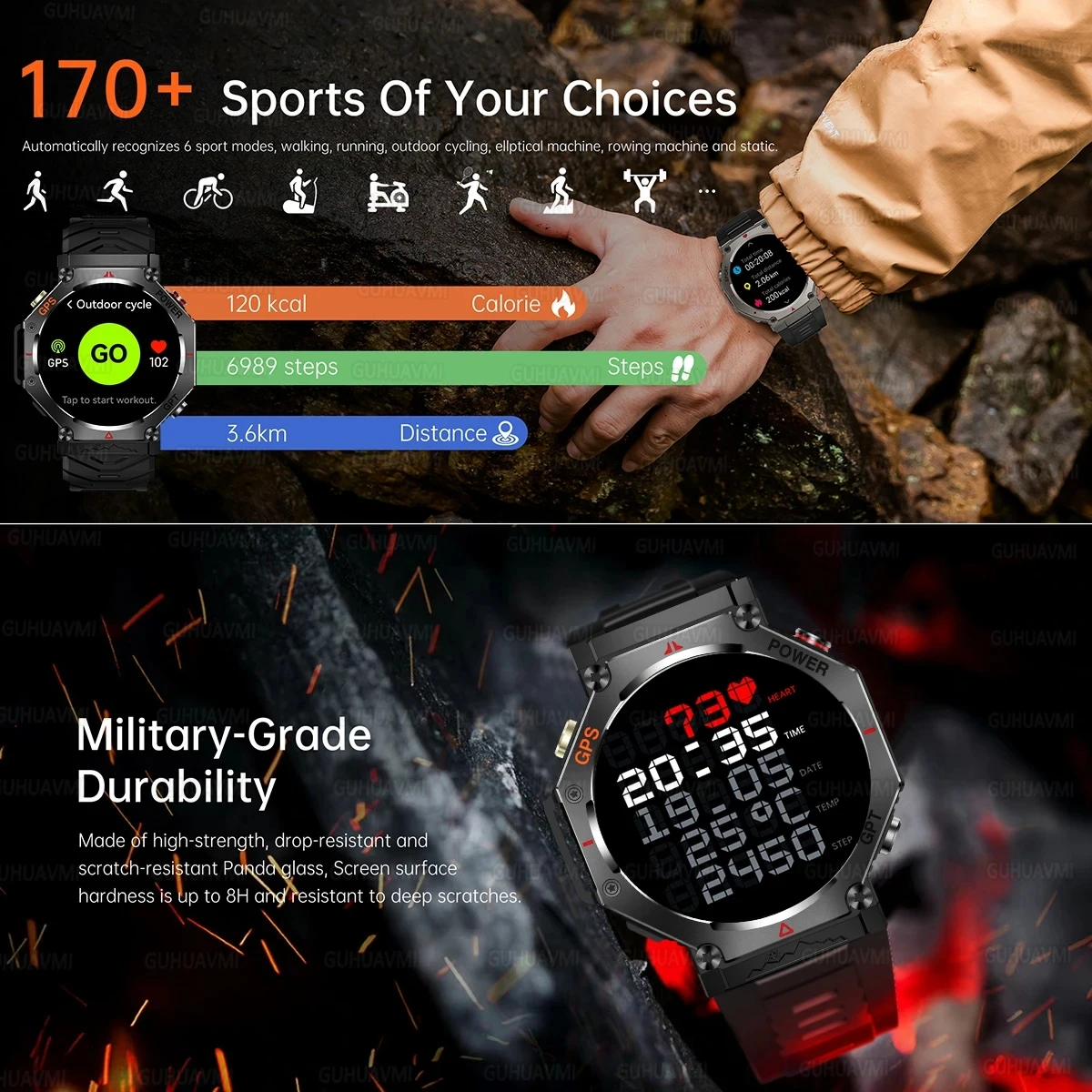 2026 New GPS Map Navigation Smart Watch Men Outdoor Compass 10ATM Waterproof Bluetooth Call AMOLED Screen Sport Track Smartwatch 5