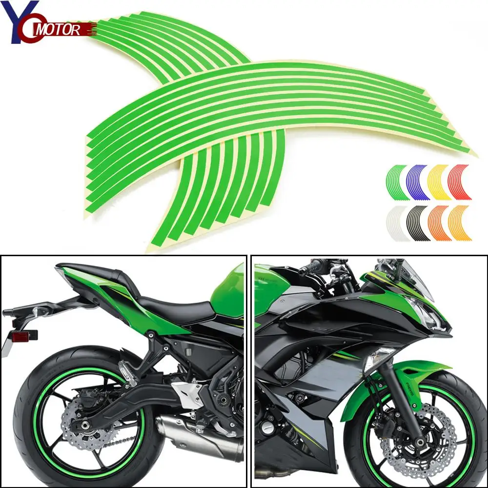 

17 / 18 дюймов для Kawasaki Z 800 z1000 YamahaTMAX 500 530 MT 07, мотоциклетная наклейка на колеса, светоотражающий обод, полосатая лента, 16 полосок