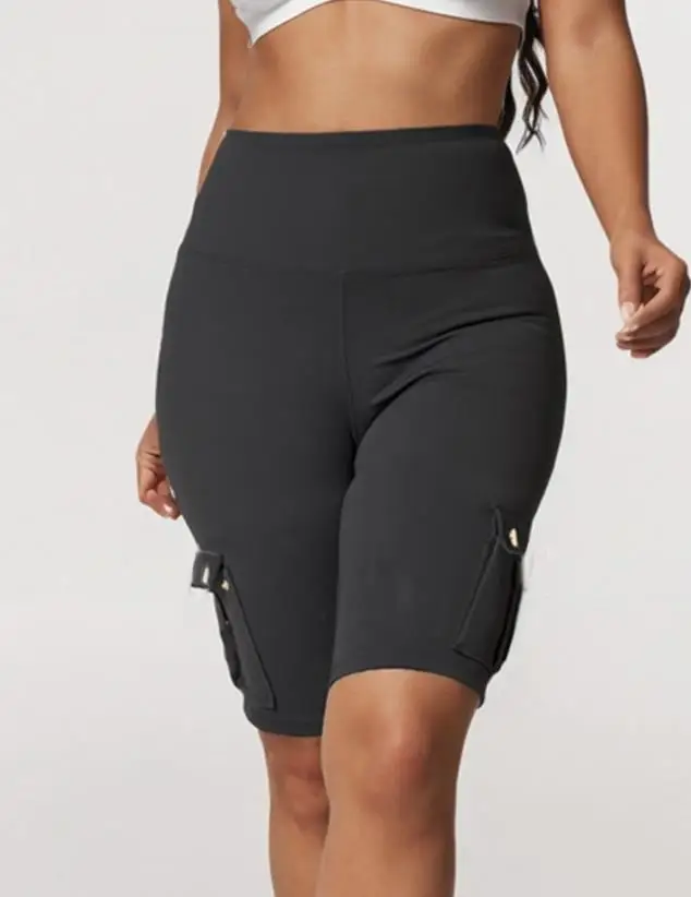 Sports women's clothing 2024 summer new women's solid color pleated quick drying pocket design sports yoga shorts