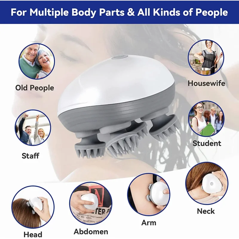 Updated Electric Cat Massager Body Health Care Relax Shoulder Neck Deep Tissue Head Scalp Massage Kneading Vibrating Device