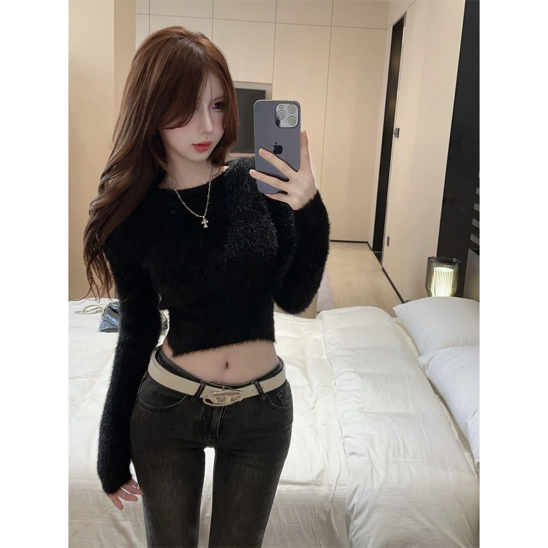 Sexy Bal Knitted Top Women's Unique Knitted Chic  Velvet Base irt Autumn Winter Inner Wear Pure Desirable Sweet Spicy