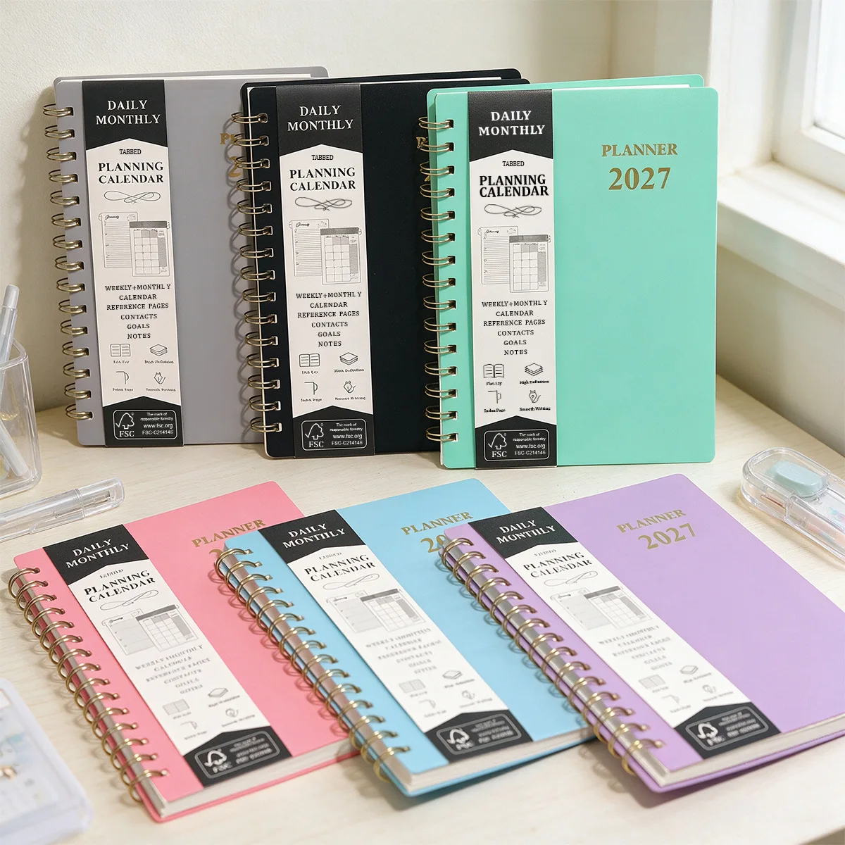 Premium A5 Spiral Planner with Monthly Index Tabs - Weekly & Monthly Organizer Notebook