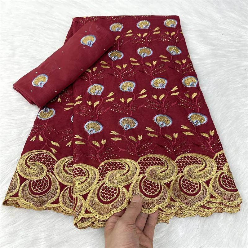 

5+2 Yard Dry Lace Fabric 2023 Latest Heavy Beaded Embroidery African 100% Cotton Swiss Voile Popular Dubai Style 9L112101