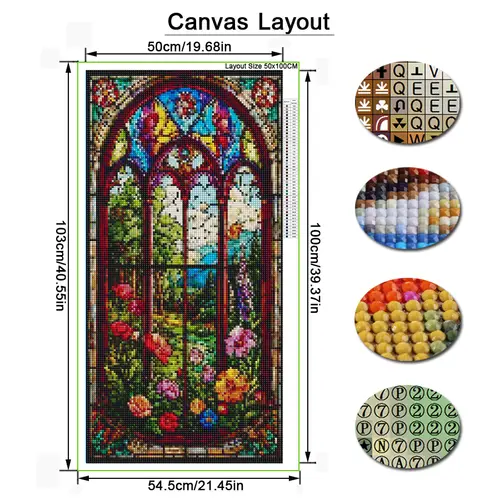 Fullcang Stained Glass Flower Large Size Diy Diamond Painting Kits Abstract Window Landscape Full Mosaic Embroidery Picture - Image 2
