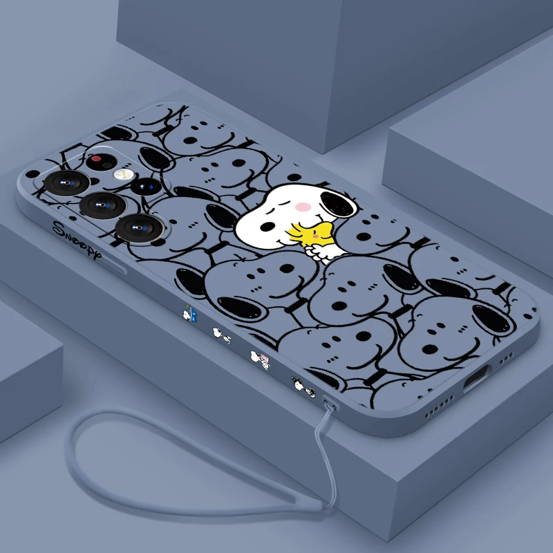 thumbnail image 1 of Funda de teléfono de dibujos animados de Anime s-snoopy para Samsung S24, S23, S22, S21, S20 Fe, S10, Note 20, 10, Ultra Lite Plus, cuerda líquida izquierda, 1 of 5