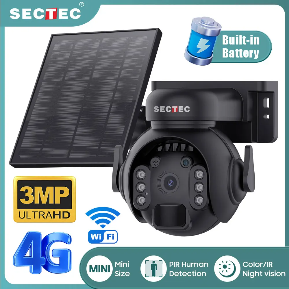 SECTEC Mini Solar Battery PTZ WIFI Solar Camera Outdoor Surveillance ...