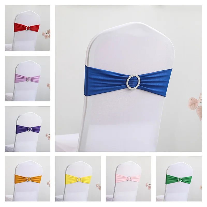 

Spandex Chair Sash Wedding With Round Buckle Lycra Stretch For All Band Universal Birthday Party Show Decoraiton