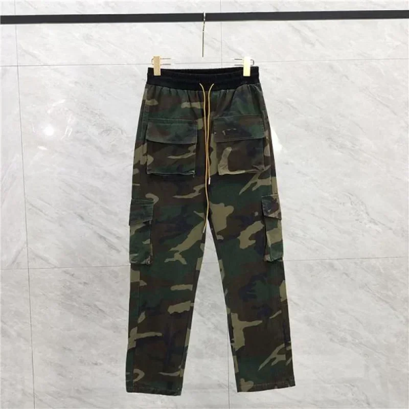 

New Multi-pocket Functional Camouflage Overalls Buttoned Rhude Pants Men Women EU Size Hippie Clothes Rhude Trousers