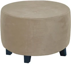 Luxurious Velvet Plush Round Ottoman Slipcover and Protector - S (Taupe)