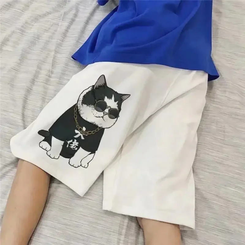 M-5XL Summer Men's Hip-hop Cool Cat Printed Shorts Loose and Casual Student Instagram Trend Capris 5