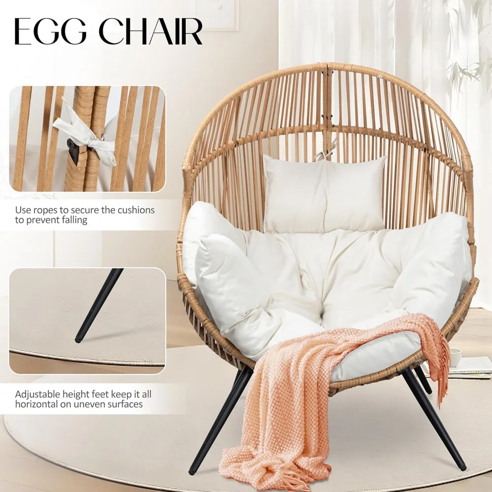 Egg Chair Wicker Outdoor Chairs, Oversized Patio Chair Oversized Lounger Chair with Cushion for Indoor Living Room, Bedroom, Ou 4