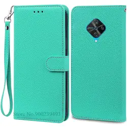Premium TPU Wallet Leather Flip Phone Case - Elegant and Durable Design for Vivo 1920 (Sky Blue - Strap)