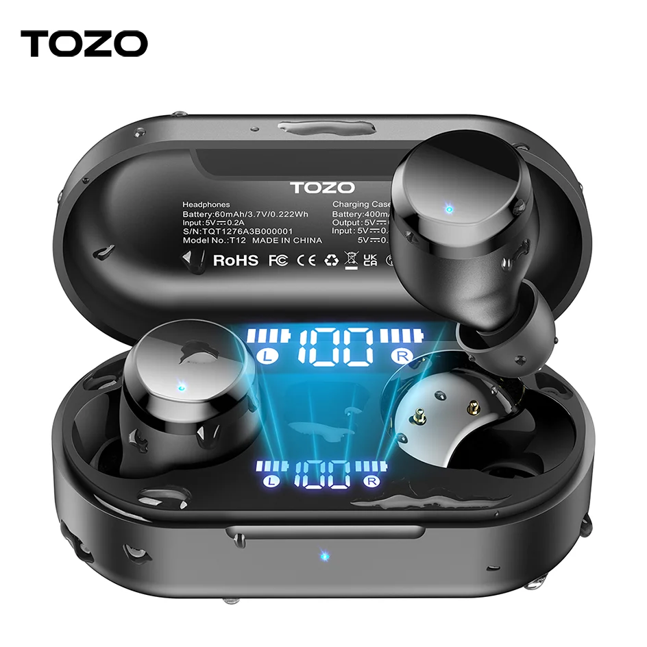 

TOZO Tonal точки T12 мини беспроводные наушники, Bluetooth 5,3 наушники, 22 режима EQ, AI-усиленные вызовы, мощный звук, время воспроизведения 55 часов