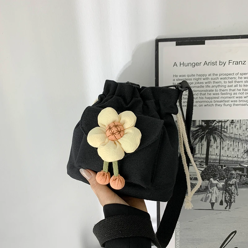 Casual Canvas Kawaii Flower Design Shoulder Bags Y2k Aesthetic