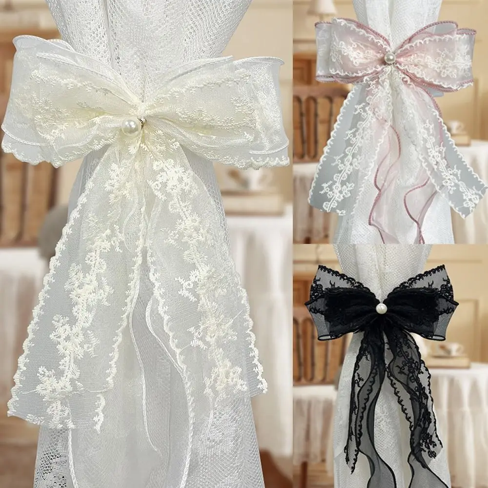 Clip per fermacravatta per tende con fiocco in pizzo Design raffinato Facile installazione Fermacravatta per tende Cintura legata per tende in stile francese - immagine 3