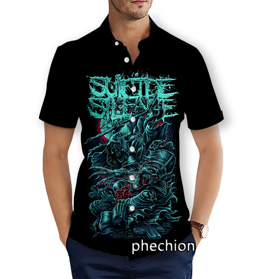 

phechion Mens Short Sleeve Beach Shirts Suicide Silence 3D Print Casual Shirts Fashion Streetwear Men Tops X292