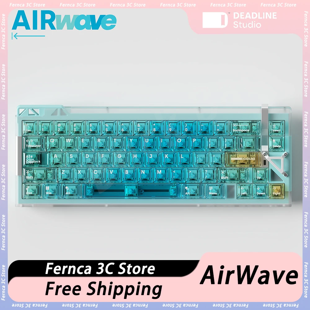 

Механическая клавиатура DEADLINEstudio AIRWAVE с градиентными голубыми прозрачными клавишами, эргономичная клавиатура для ПК