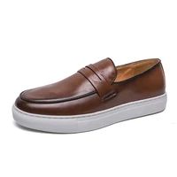 Men Business Vulcanized Shoes Casual Lightweight Comfortable Fashionable Small Leather Shoes Outdoor Walking Loafers Size 38-48 1