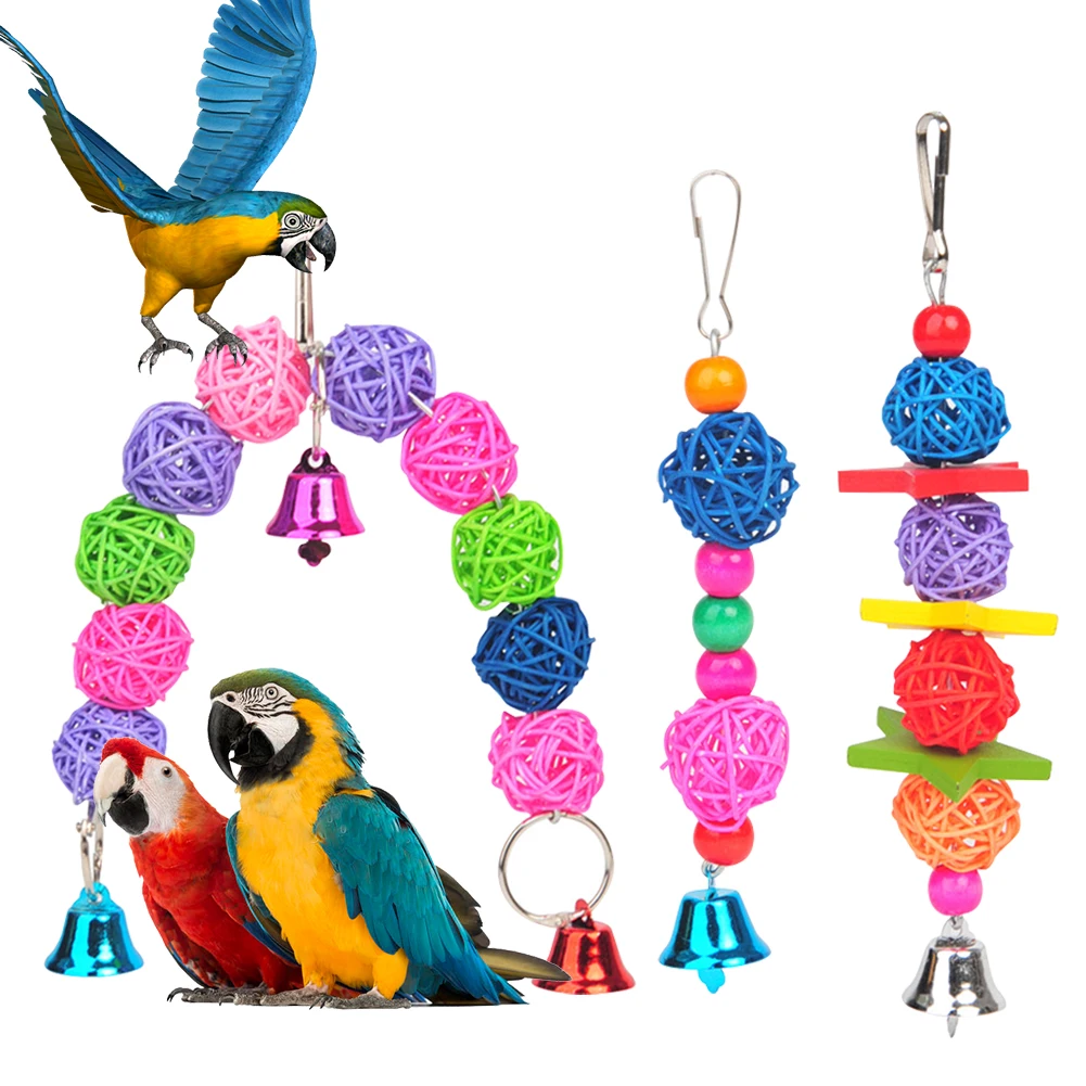 Bird Swing Toy Wooden Parrot Toys Hanging Ring Stand Playstand Cage Playground for Budgerigar Cockatiel Parakeet Bird Supplies 3