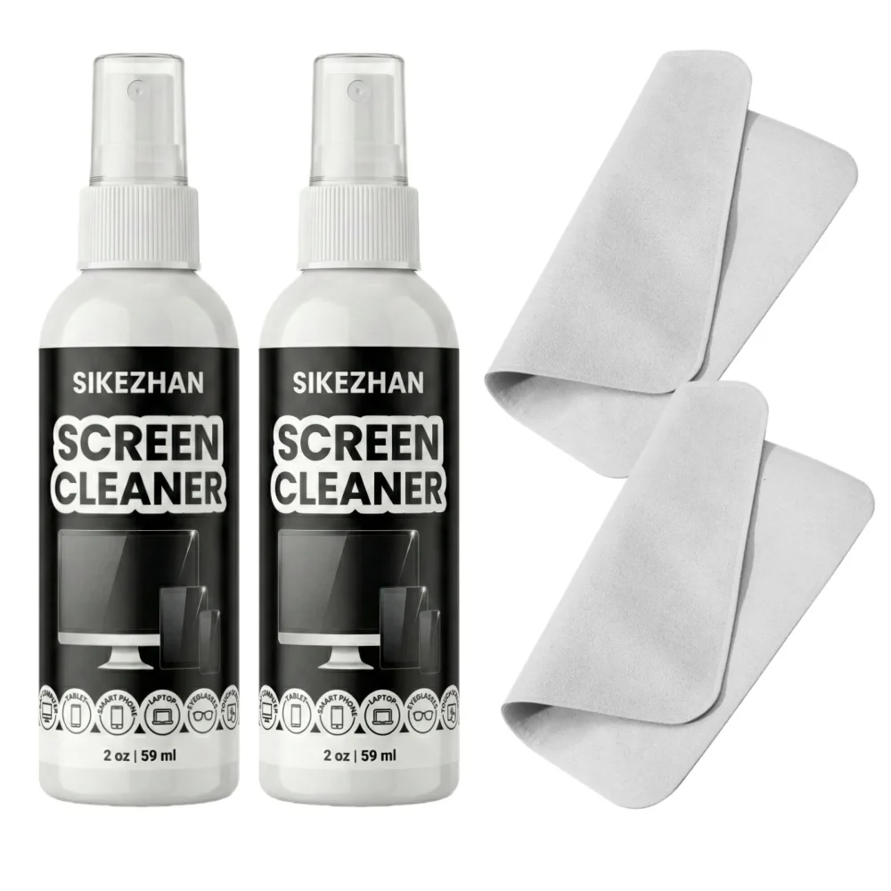 Portable 2oz Streak-Free Screen Cleaner Kit with Brush and Cloth
