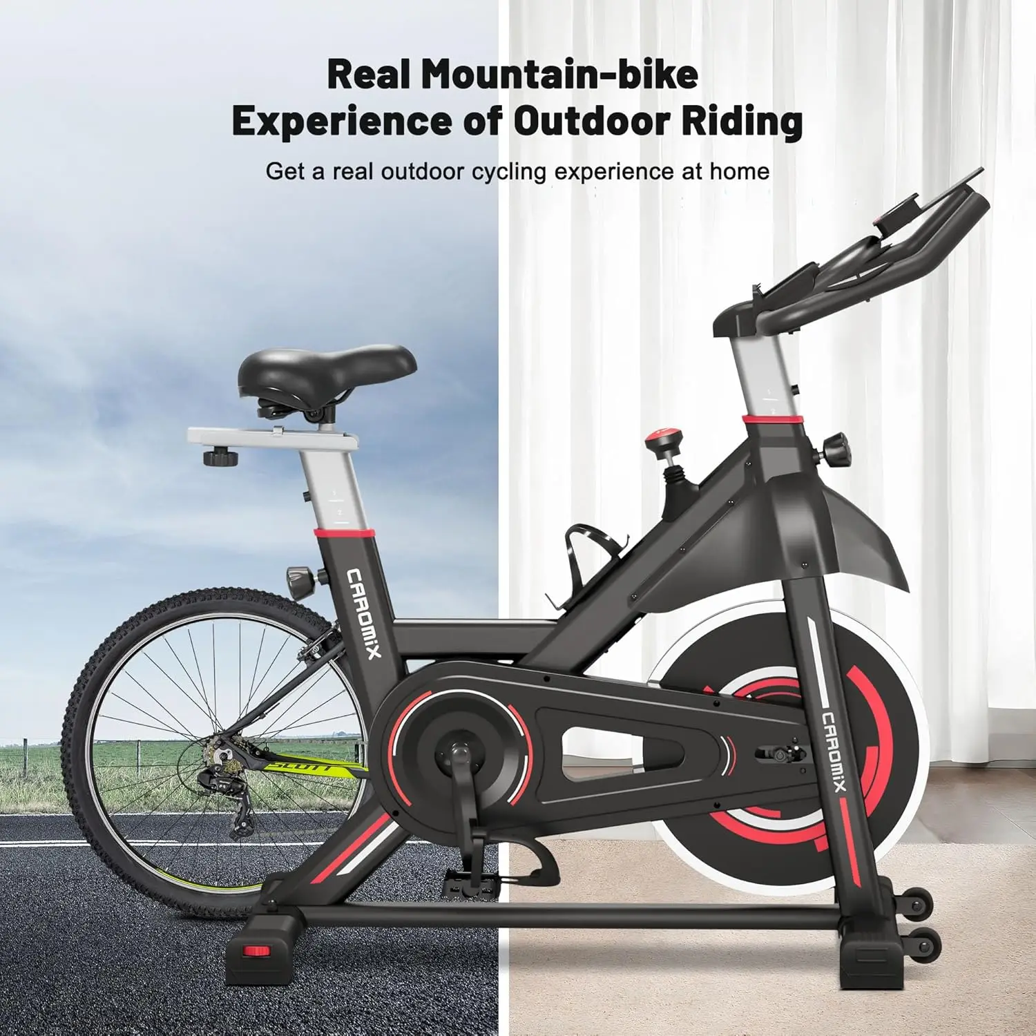 Exercise Bike Indoor Stationary Bike with Comfortable Seat Cushion, Monitor with Pulse & Ipad Mount for Home Cardio Gym
