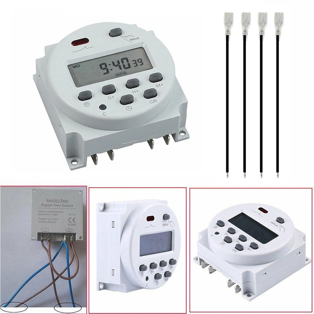 Digital Timers DC/AC 12V 16A LCD Display 7 Days Weekly Programmable ...
