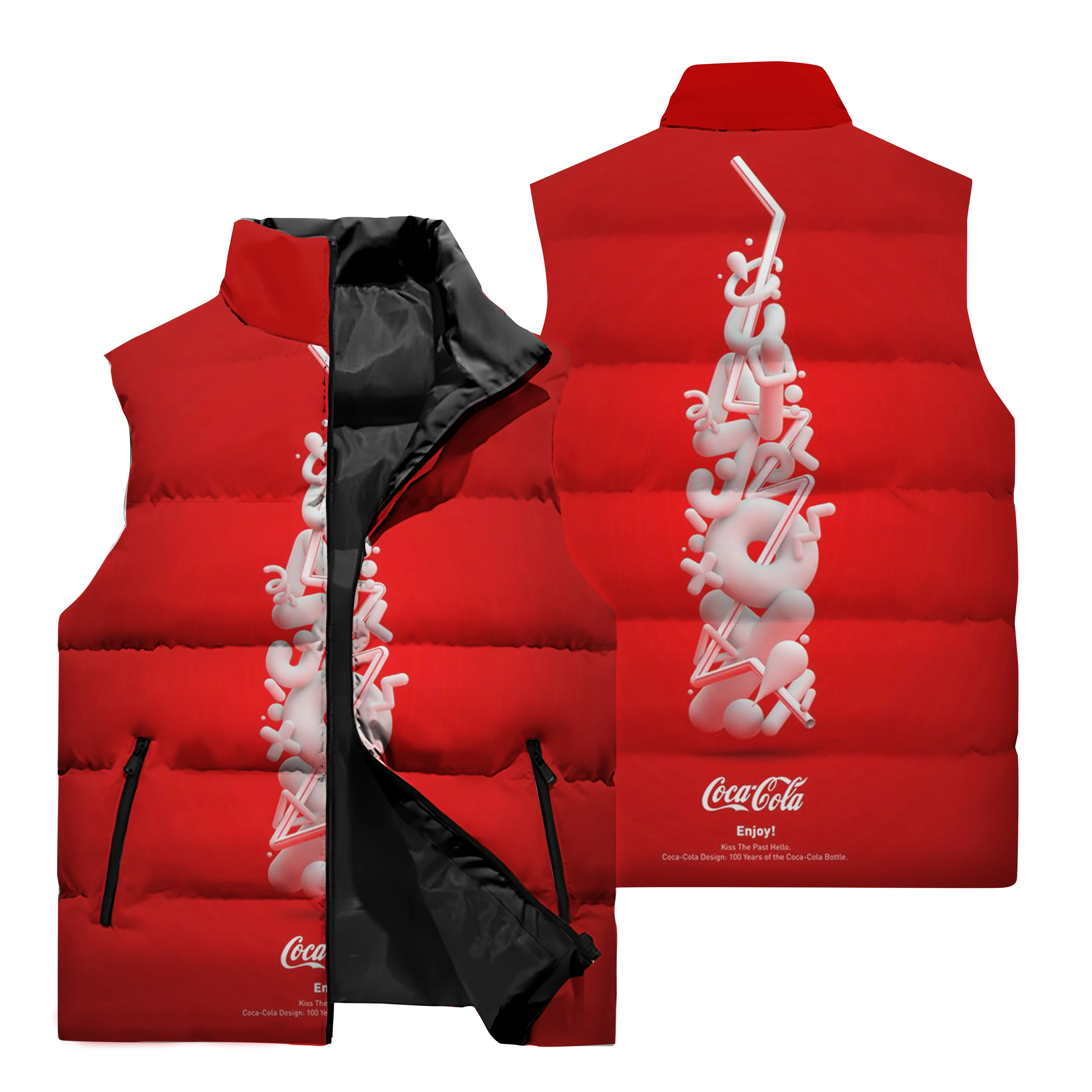 thumbnail image 4 of Nueva chaqueta sin mangas con estampado 3D de Coca-Cola para hombre, para deportes al aire libre, para correr, cortavientos, chaleco informal con cuello alto y cremallera para hombre, 4 of 5