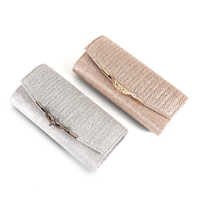 Womens Neat envelope metallic faux leather clutch/shoulder/evening bag -  silver or gold