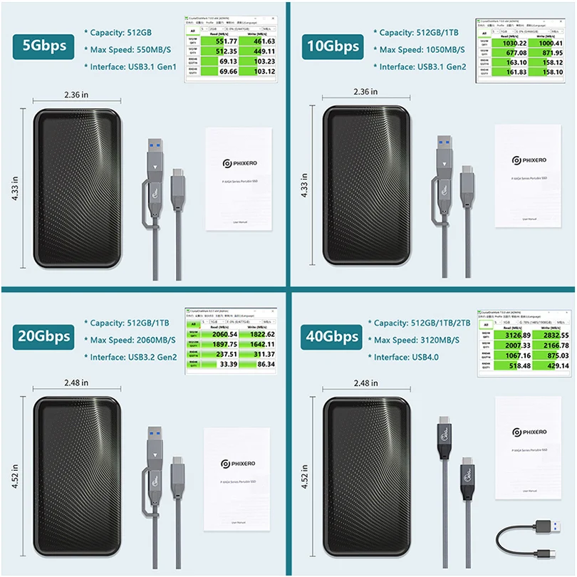Phi-  ָ Ʈ ̺, 20Gbps, ޴ SSD, 1 ׶Ʈ, 2 ׶Ʈ, 512GB, PSSD, USB C ϵ ũ, 1T, 2T, HD ũ, Xbox Ʈ  ƮϿ